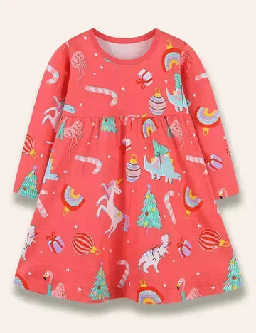 Christmas Unicorn Printed Dress